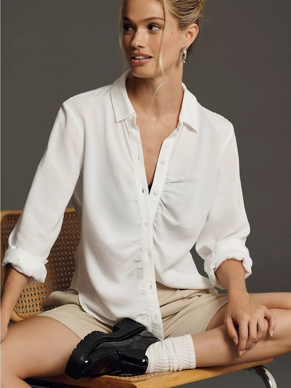 cloth & stone White Button-Down Blouse with Classic Collar
